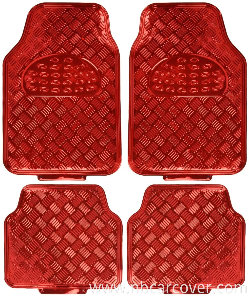 Universal Fit 4-Piece Set Metallic Design Car Floor Mat-Heavy Duty All Weather with Rubber Backing (Wine Red)